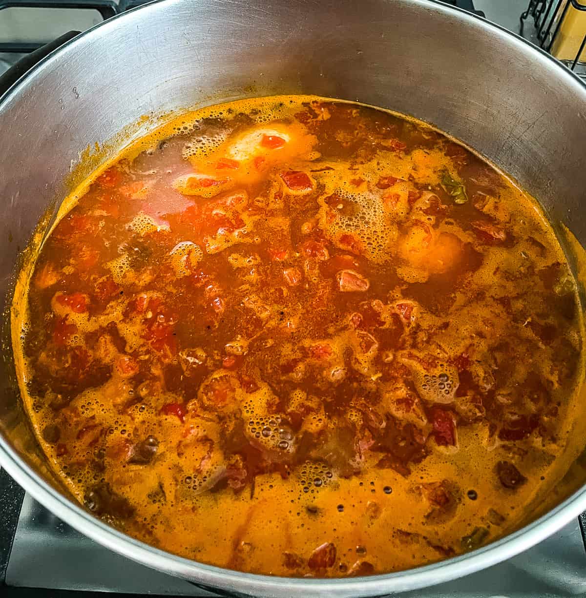 simmering pot of soup