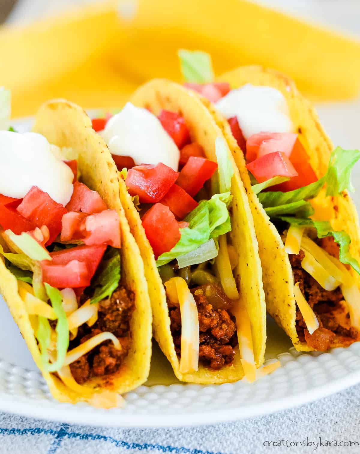 easy ground beef tacos in crunchy corn shells