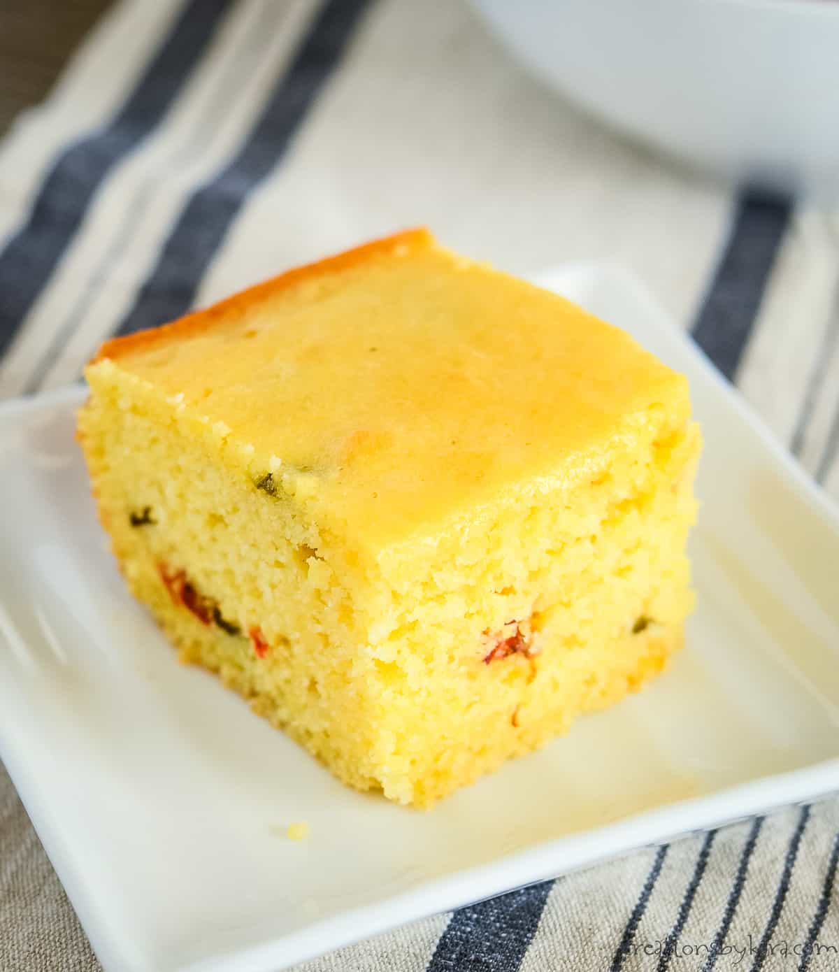 jalepeno cornbread on a white plate