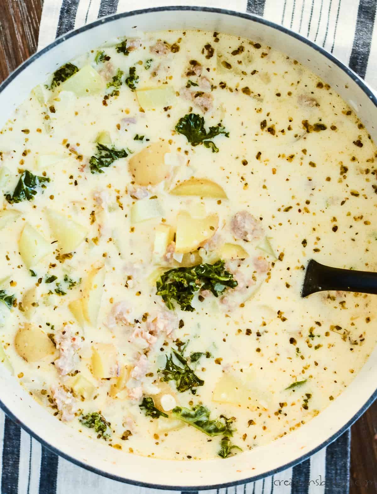 overhead shot of pot of soup