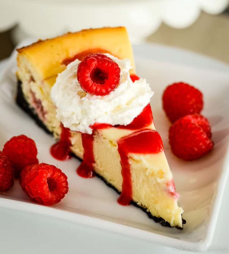 slice of white chocolate raspberry cheesecake