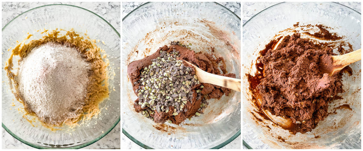 stirring dry ingredients into cookie dough