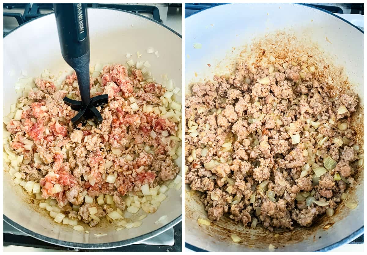 process shots - browning italian sausage and onion