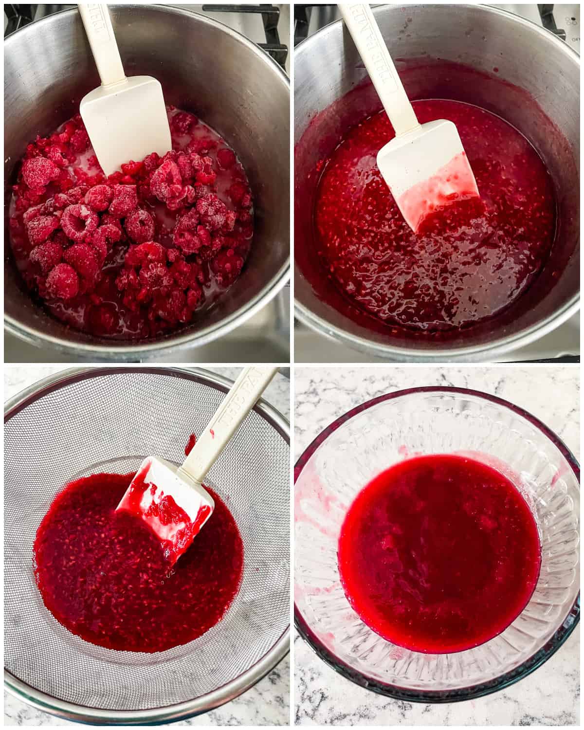 process shots - making raspberry sauce