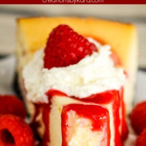 raspberry white chocolate cheesecake recipe collage