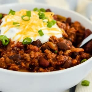 bowl of chili made with fresh tomatoes