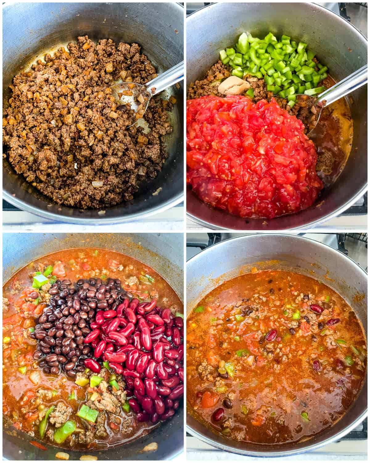 process shots - adding ingredients and simmering chili