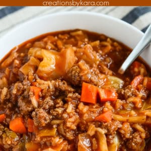 ground beef stuffed cabbage soup recipe collage