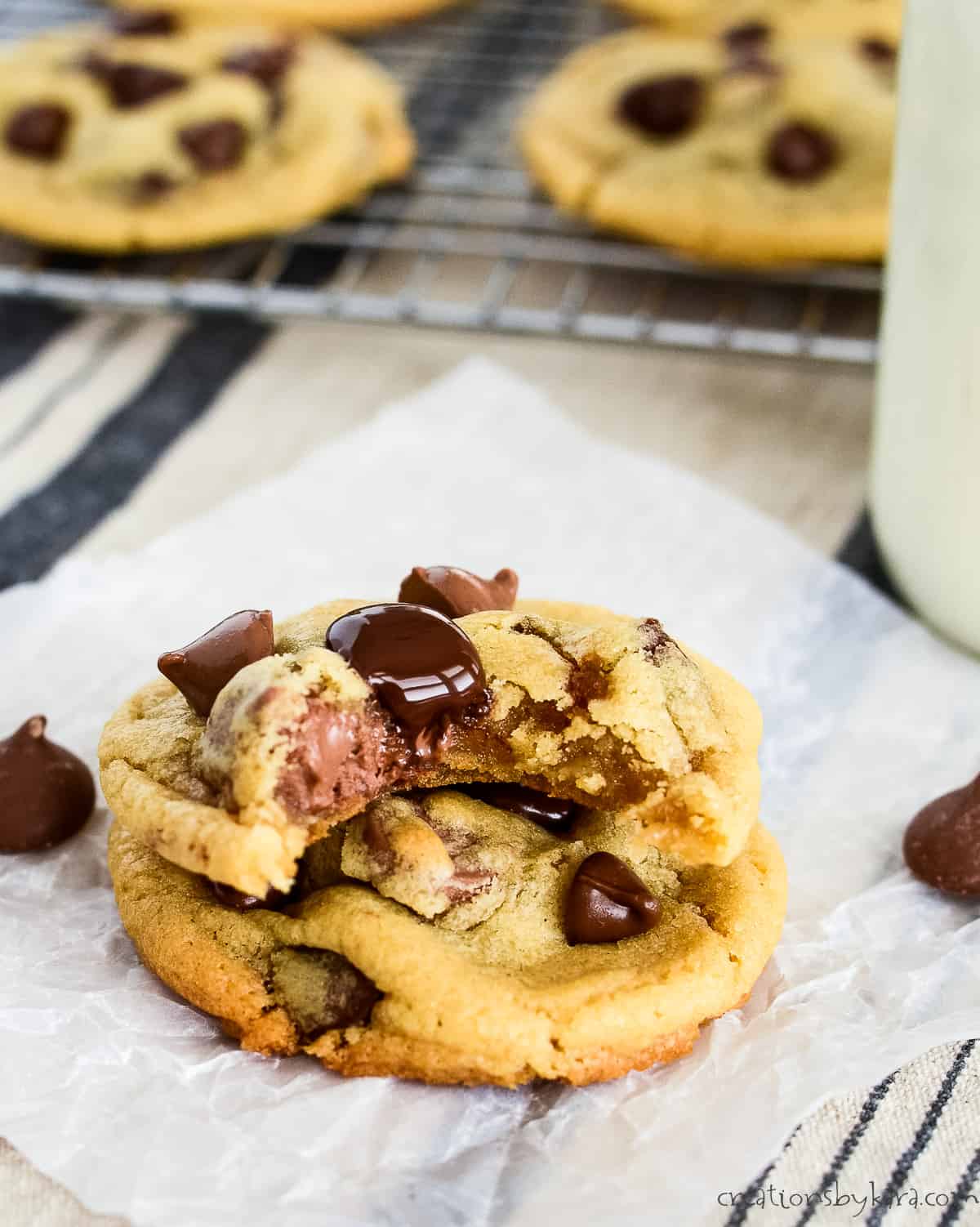 picture of chocolate chip cookies made with 1 egg cookie recipe