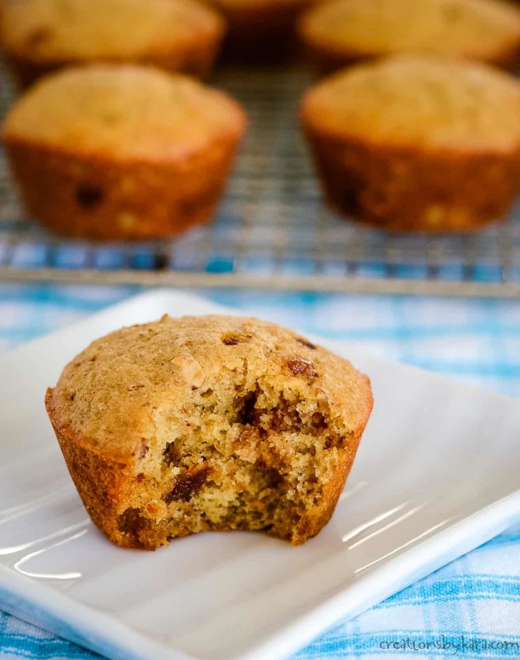 refrigerator bran muffins, one with a bite out of it
