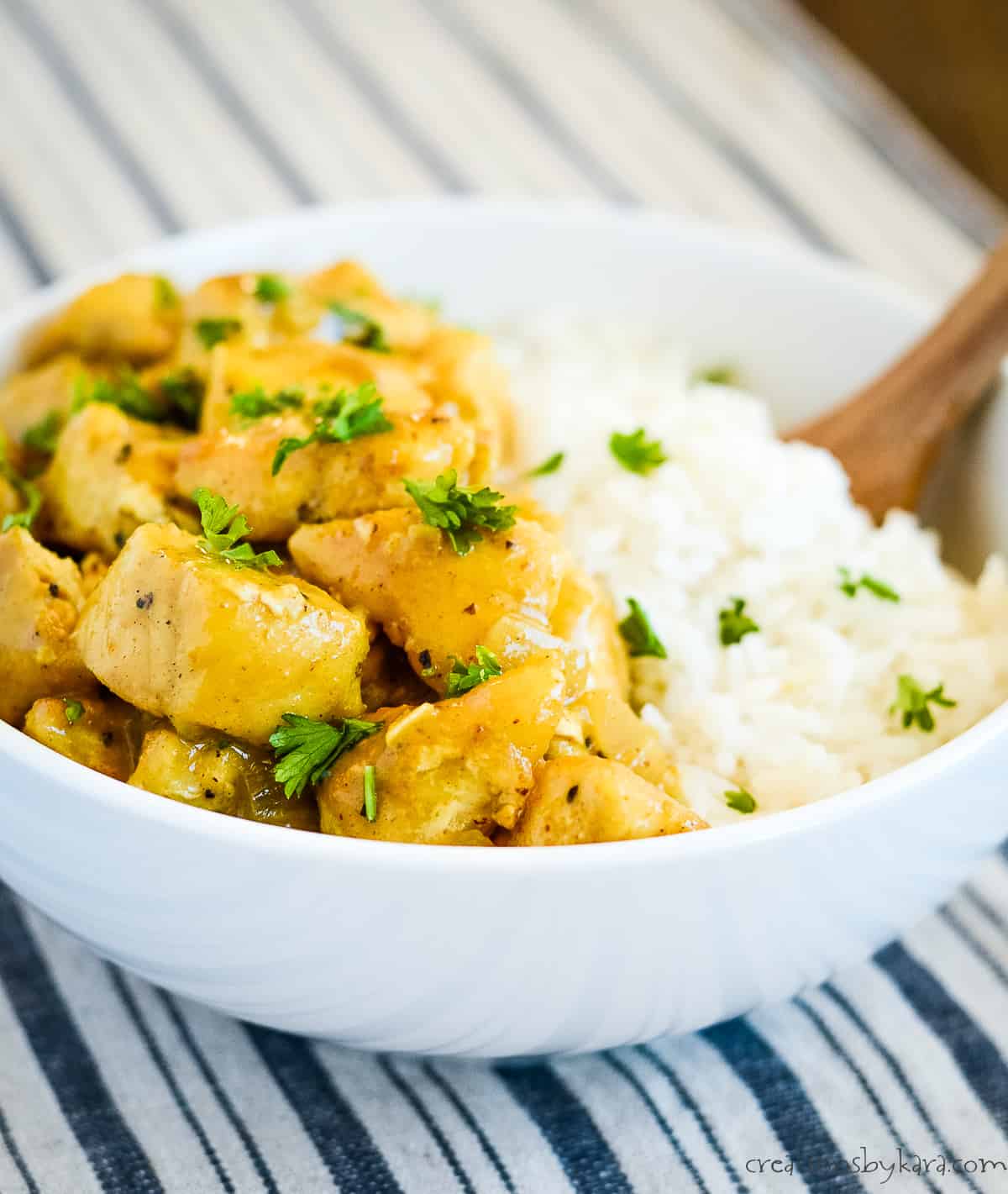 bowl of rice and indian inspired chicken curry
