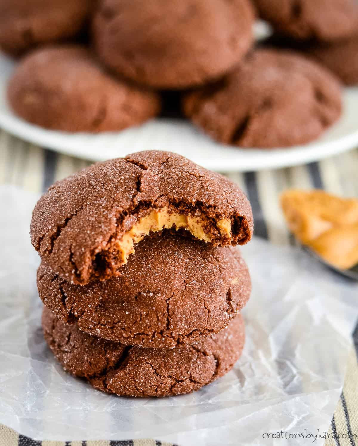stack of magic middles cookies with peanut butter filling
