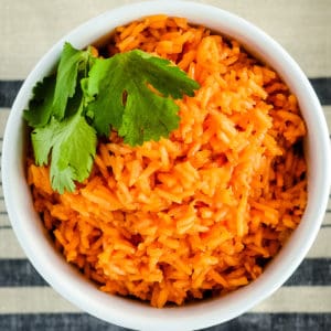 overhead shot of authentic mexican red rice recipe