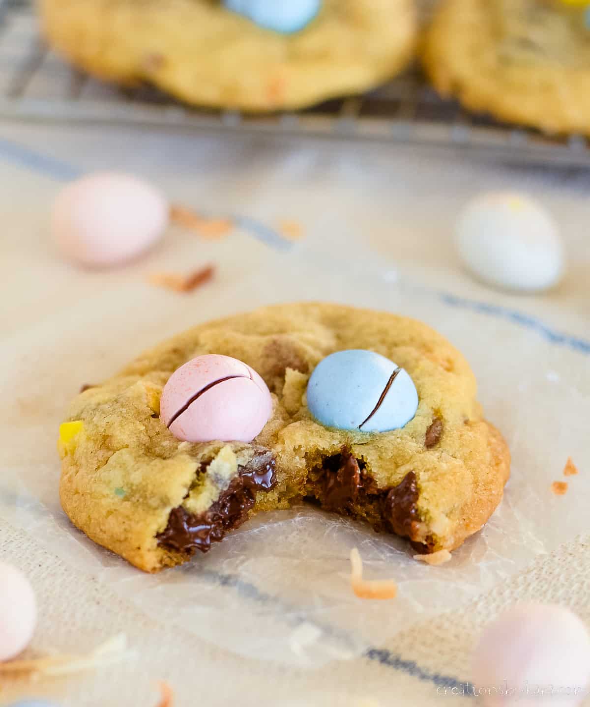 easter chocolate chip cookies with cadbury eggs