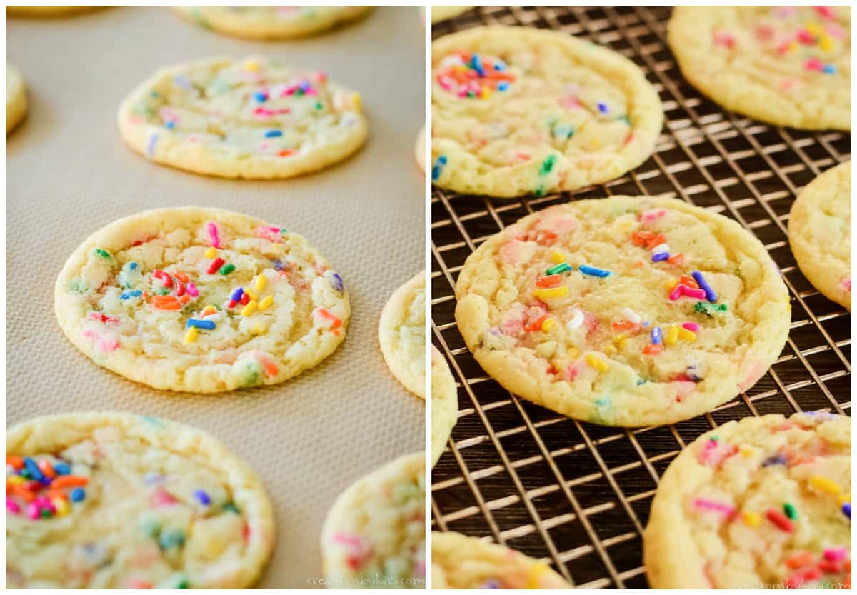 funfetti cookies cooling on wire rack