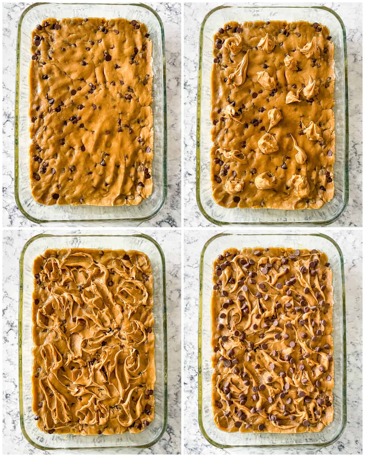 process shots - making peanut butter swirled chocolate chip peanut butter bars