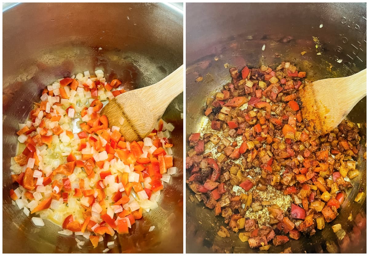 process shots - sauteing vegetables and spices in an instant pot