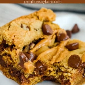 chewy peanut butter chocolate chip bars recipe collage