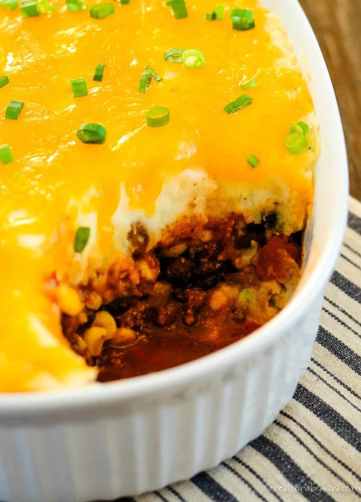 Mexican shepherd's pie in a casserole dish