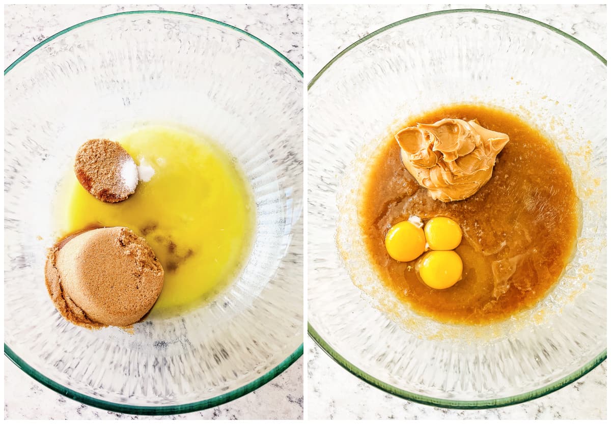 process shots - wet ingredients for peanut m and m cookies