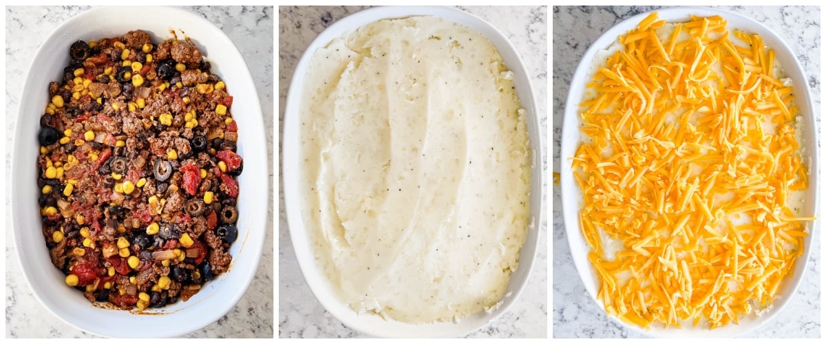 mexican shepherd's pie being assembled