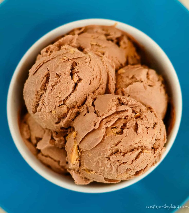 overhead shot of homemade chocolate peanut butter ice cream recipe