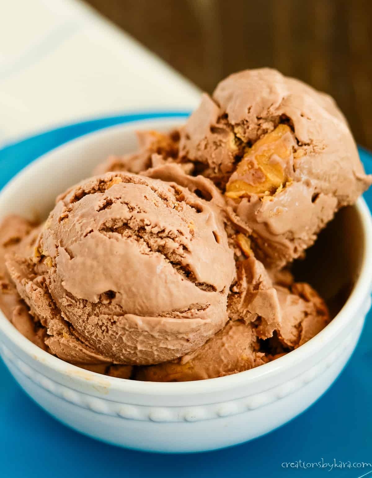 bowl of homemade chocolate peanut butter ice cream