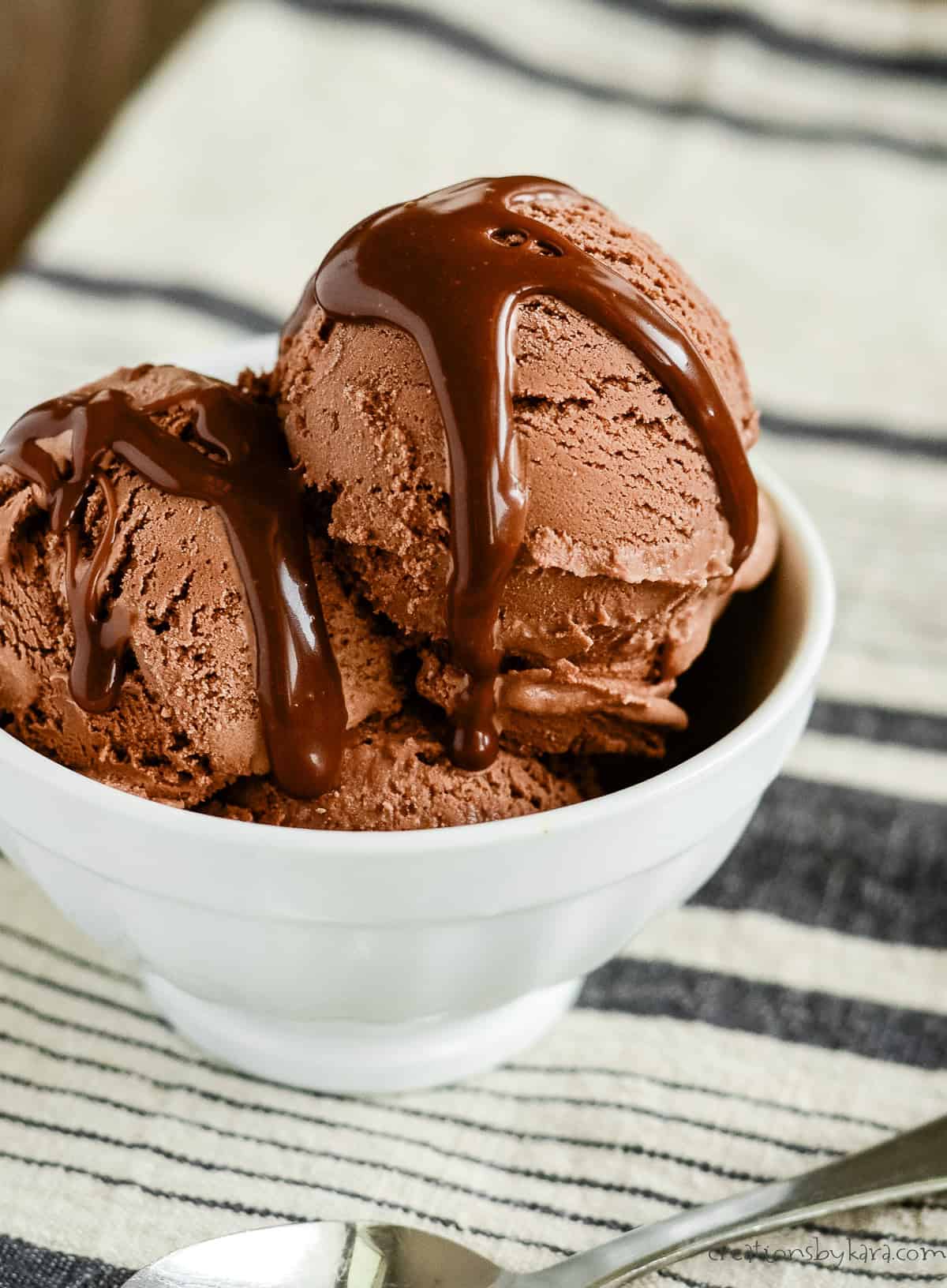 no cook chocolate ice cream drizzled with hot fudge sauce
