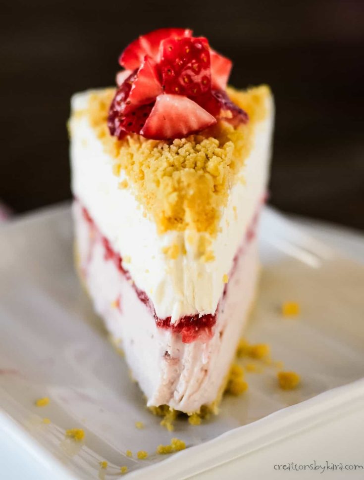 slice of lemon strawberry ice cream cake