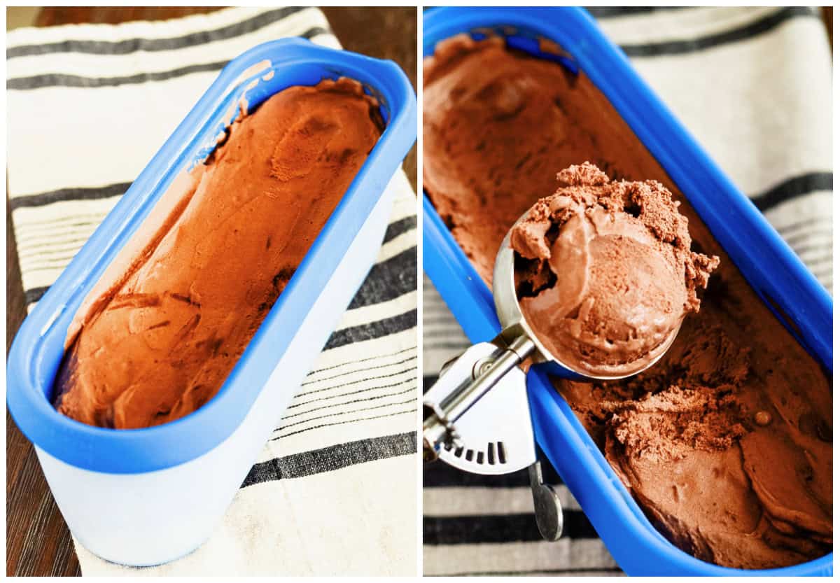 container of homemade chocolate ice cream