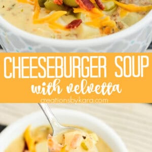 velveetta cheeseburger soup recipe collage