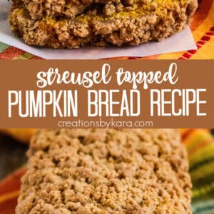 streusel topped pumpkin bread recipe collage