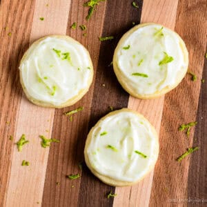 overhead shot of frosted lime shortbread cookies