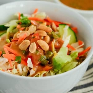 bowl of thai salad with peanut dressing