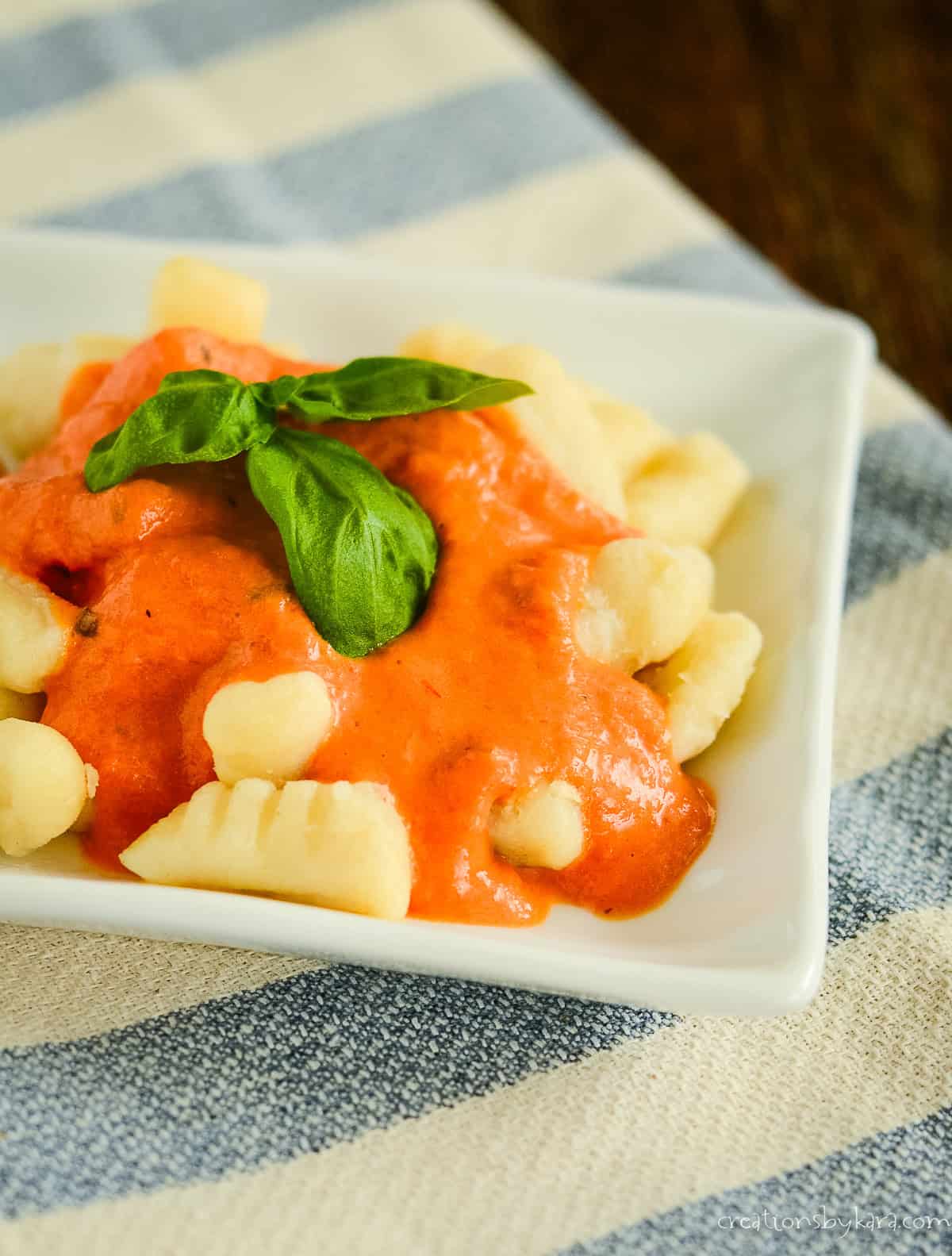 gnocchi with homemade rosa sauce and fresh basil