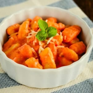 bowl of gnocchi with homemade rosa sauce