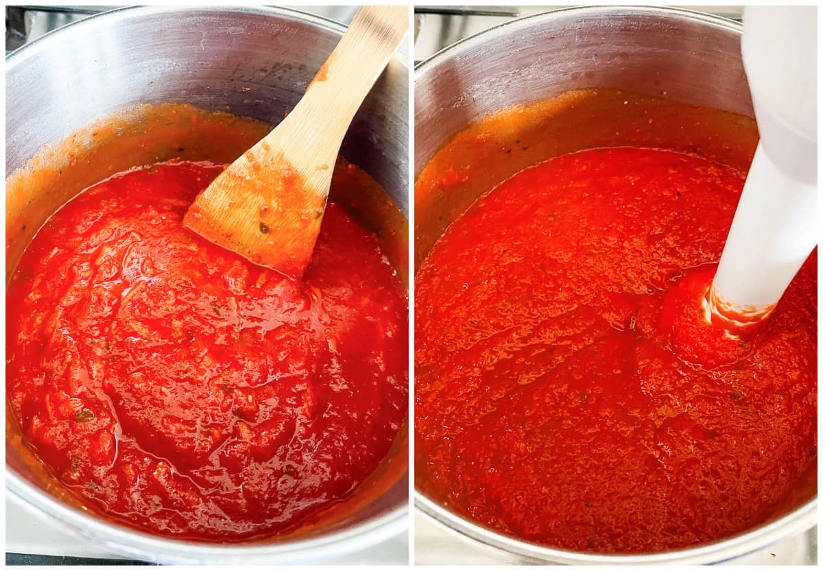 marinara sauce being pureed