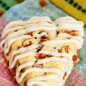 cinnamon glazed cinnamon chip scones recipe collage