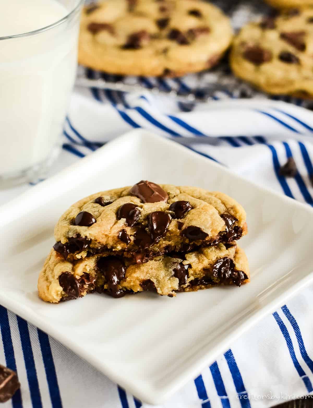 warm copycat starbucks chocolate chip cookie broken in half