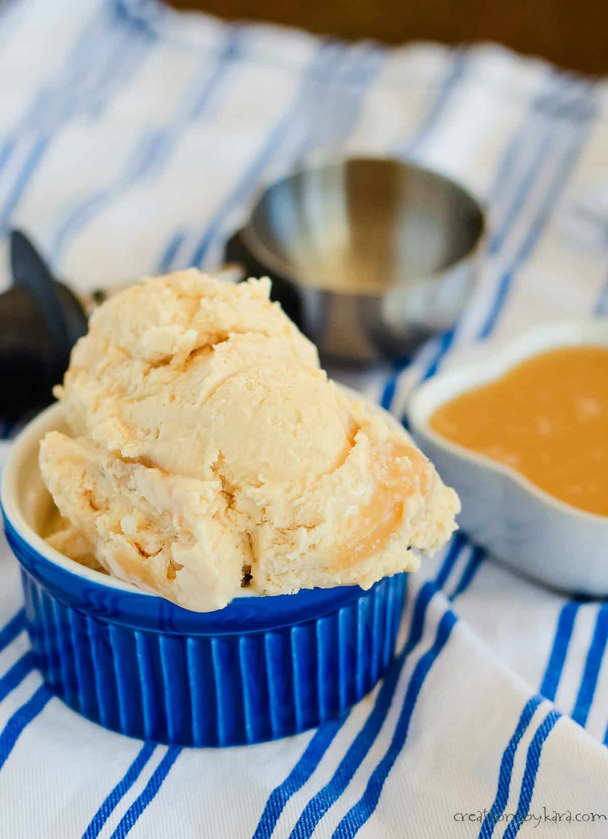 bowl of homemade salted caramel ice cream