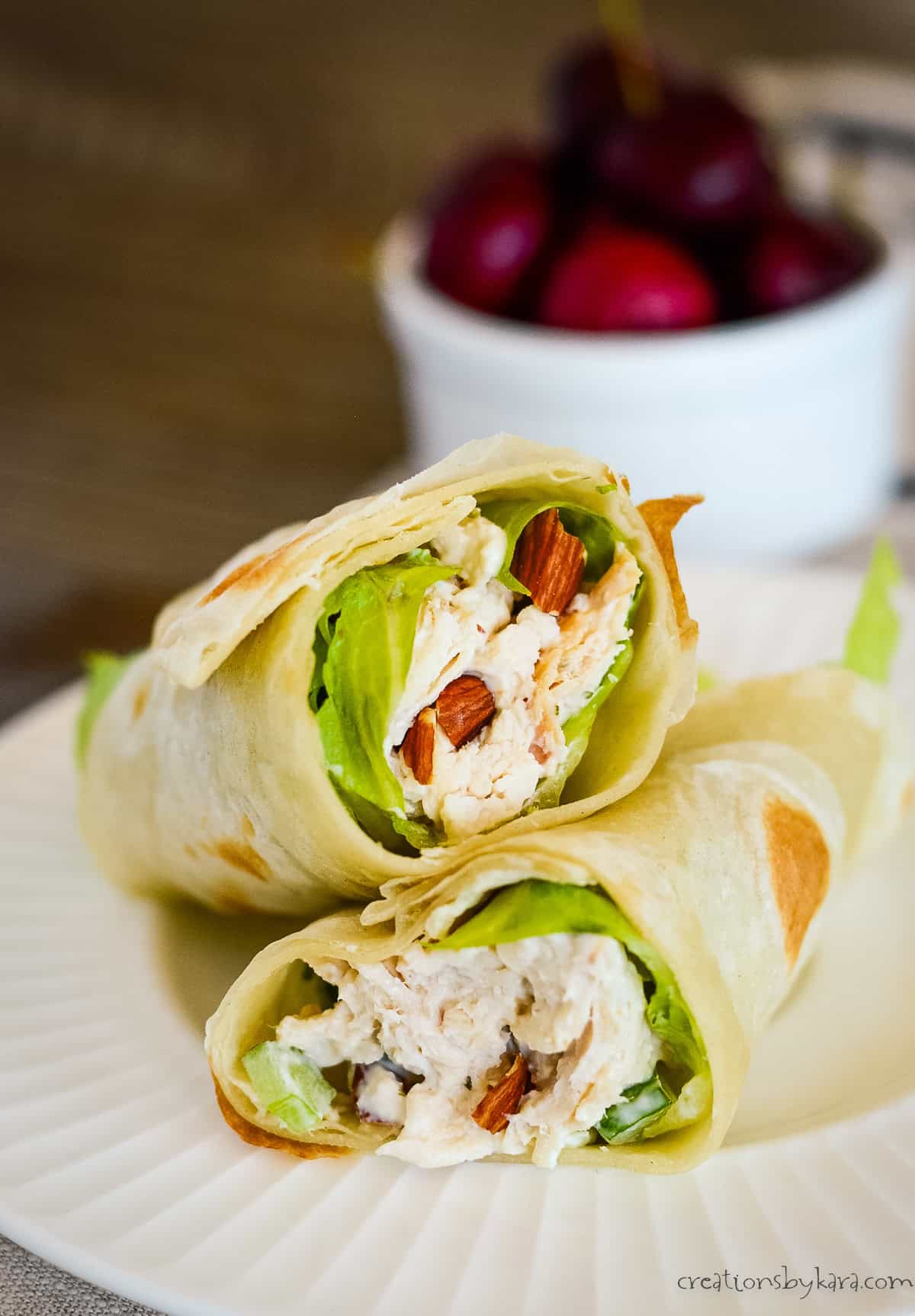 gourmet chicken salad wrap cut in half