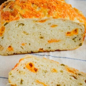 sliced loaf of cheddar jalapeno sourdough