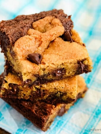 stack of homemade dominos cookie brownies