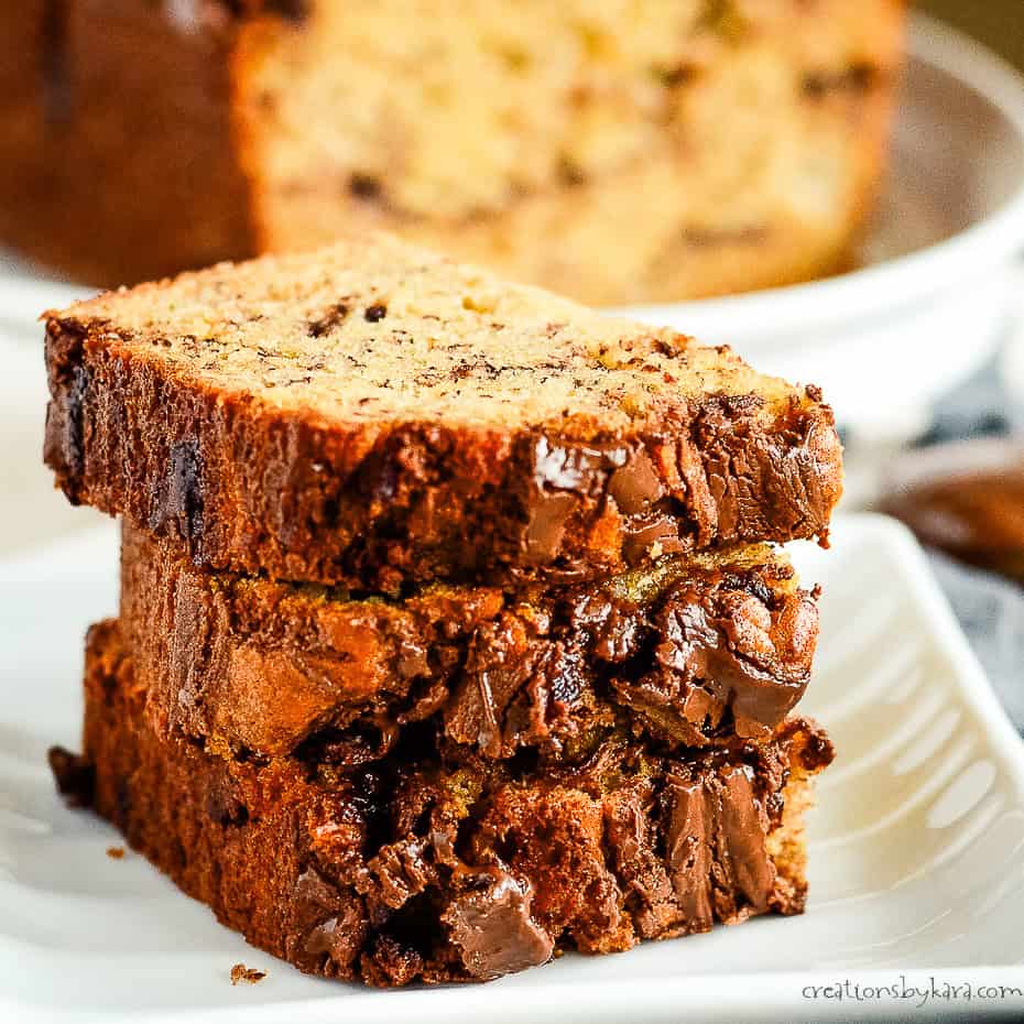 three slices of homemade nutella banana bread