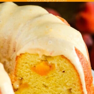 fresh peach bundt cake with peach icing