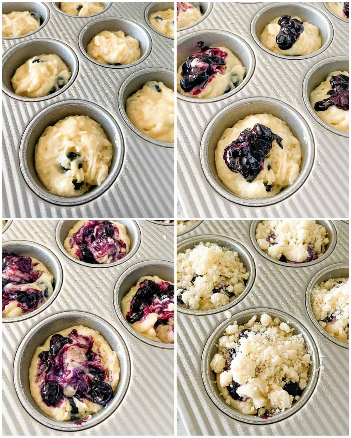 process shots - how to make crumb topped blueberry muffins