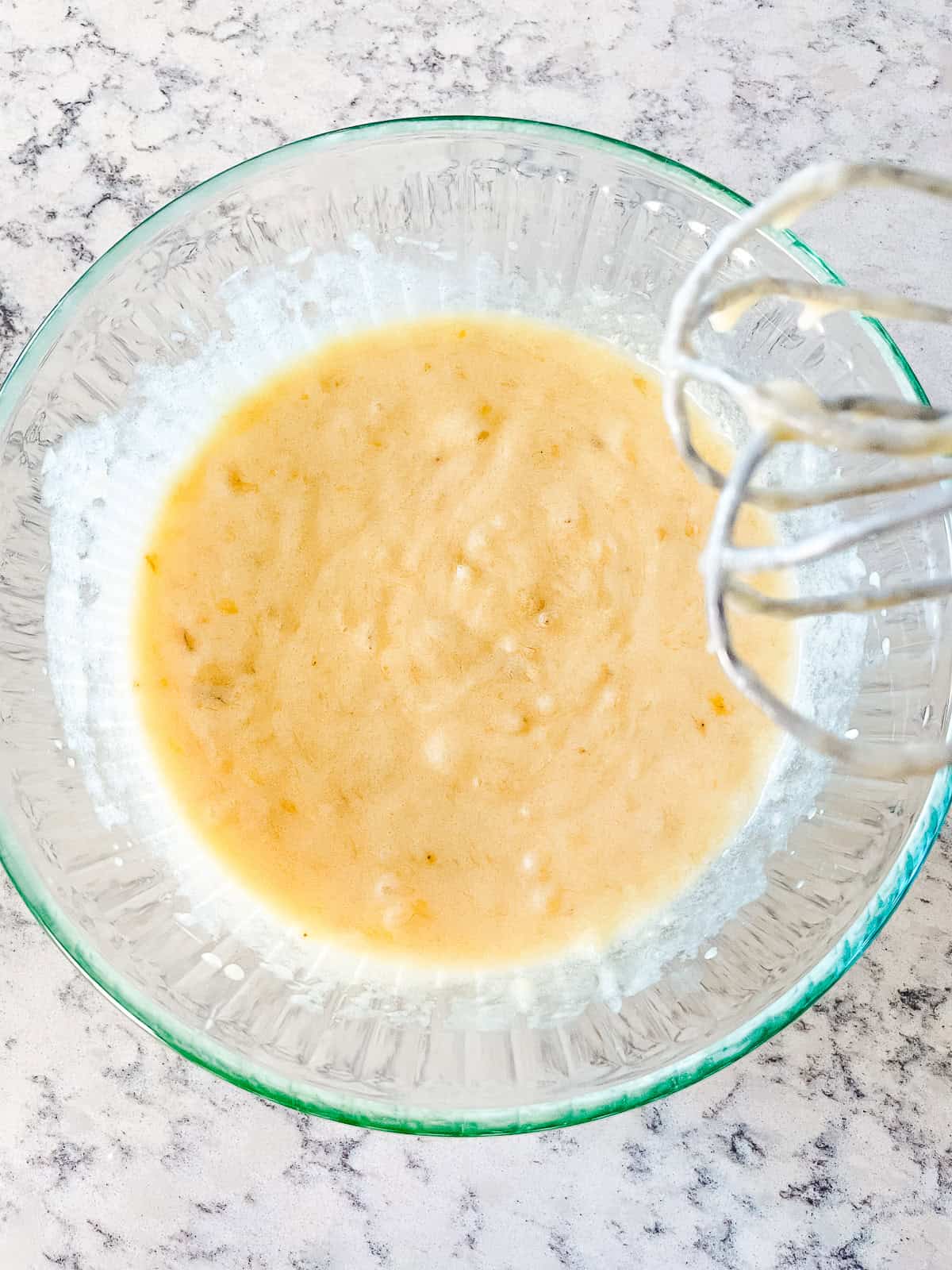 process shot- bowl of beaten wet ingredients