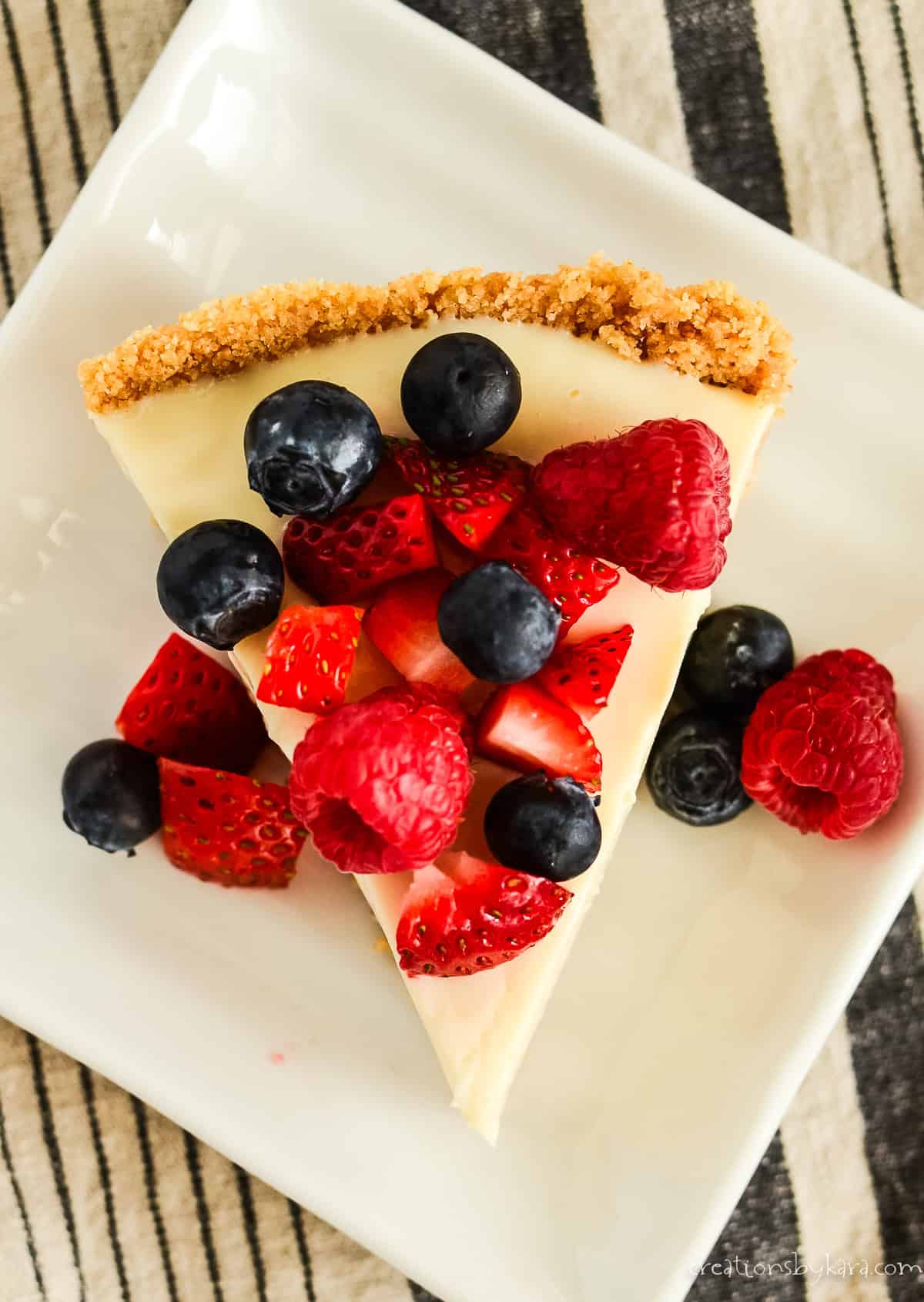 overhead shot of a plate of cheese cake