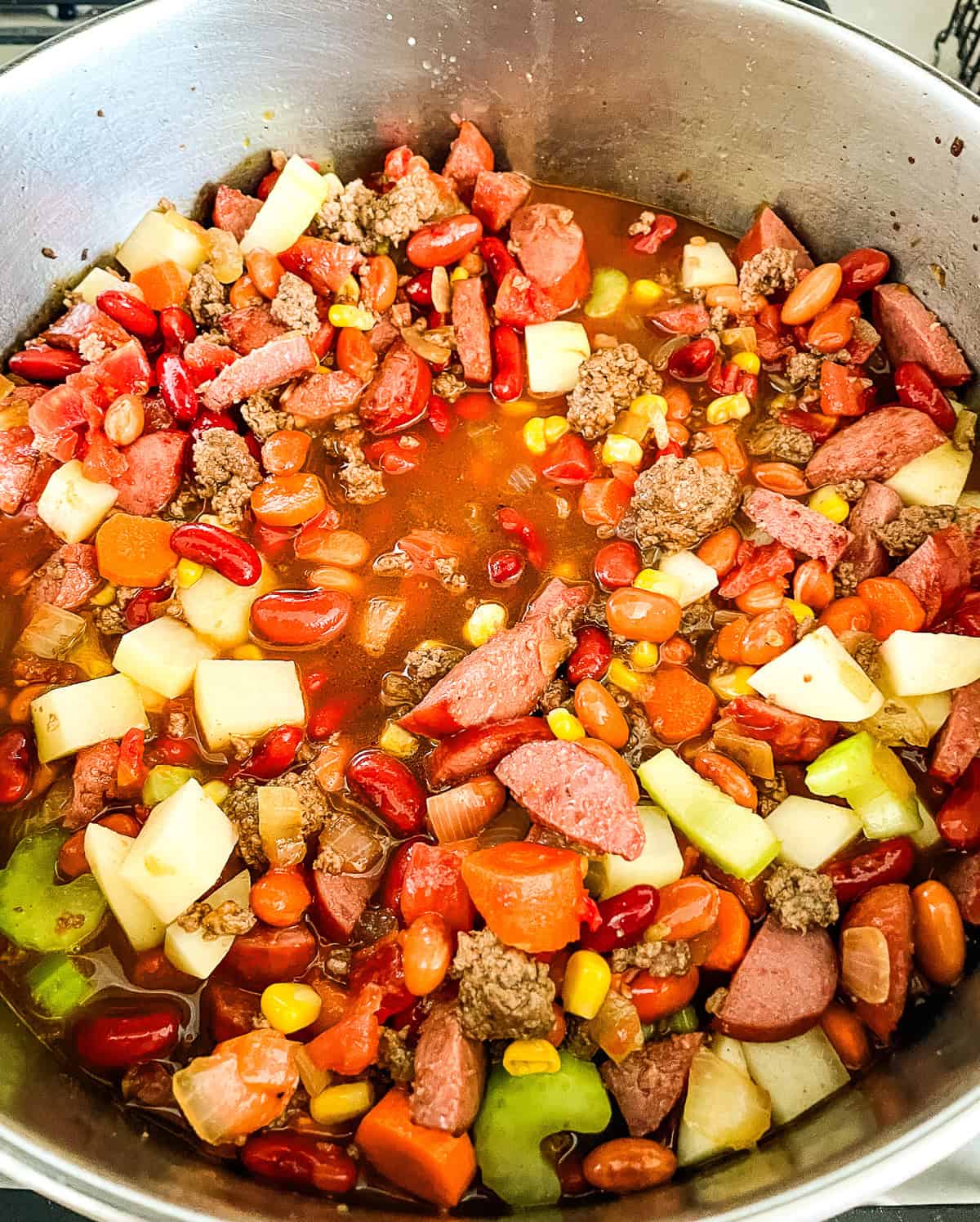 pot of uncooked cowboy stew