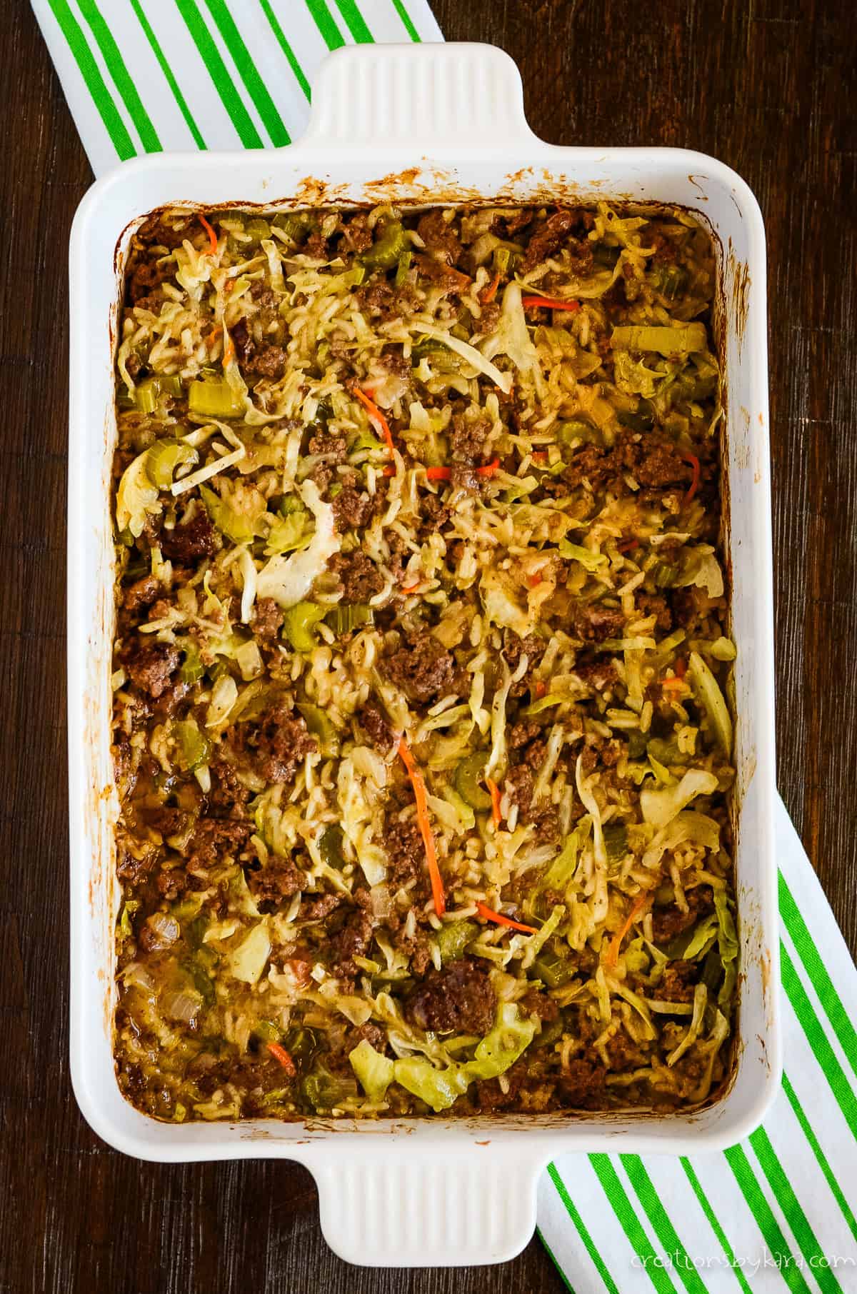 pan of ground beef chow mein hotdish